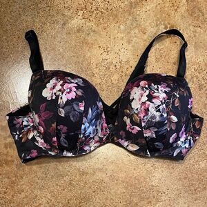 TORRID black floral microfiber XO push up plunge underwire‎ bra